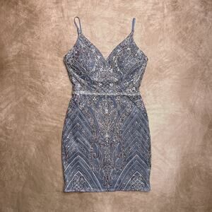 Ellie Wilde Mon Cheri Sleeveless Tulle Glitter Sheath Dress Beaded Homecoming